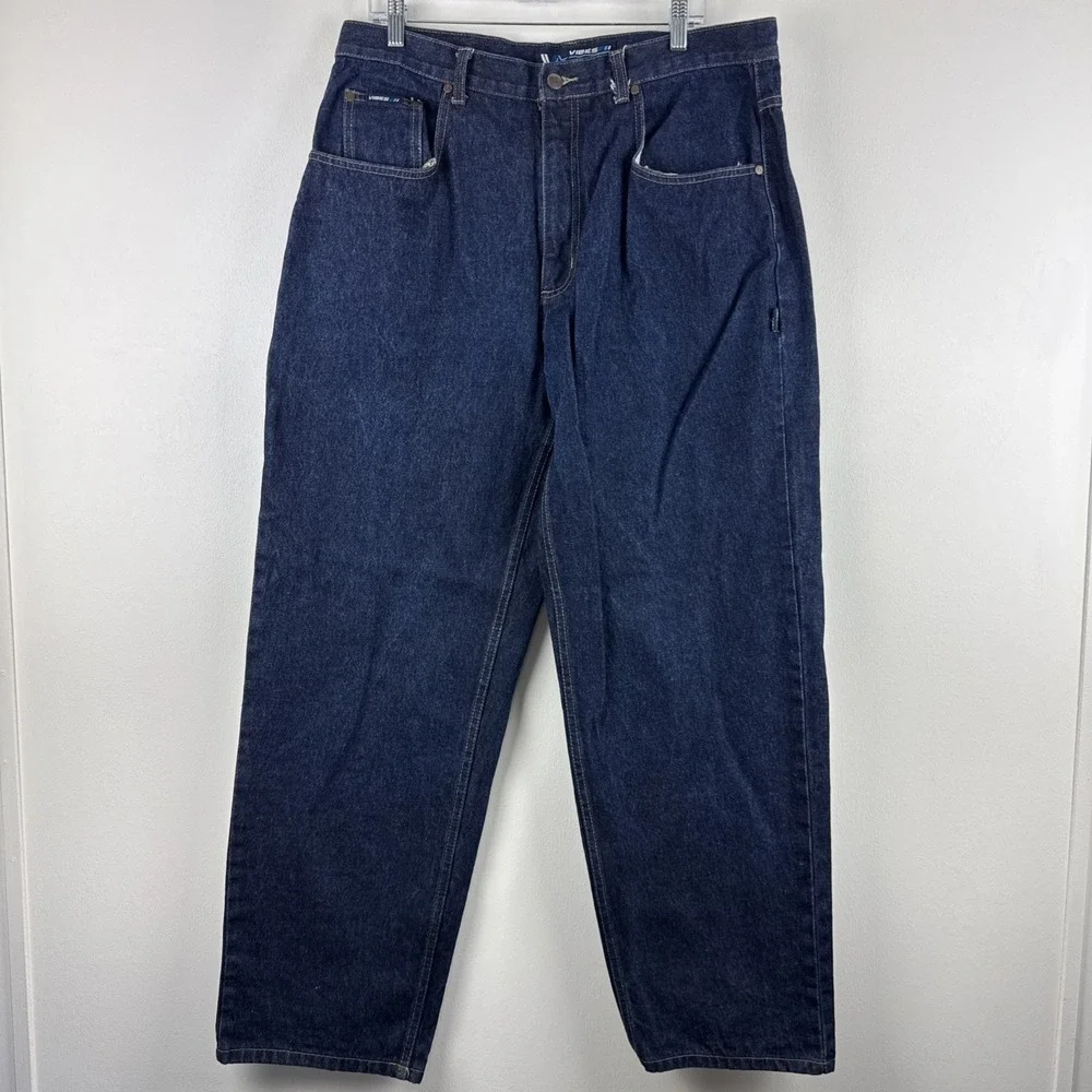 Vintage Vibes Jeans Mens 38x34 Blue Denim Baggy Loose Jeanetics Y2K Wide Leg
